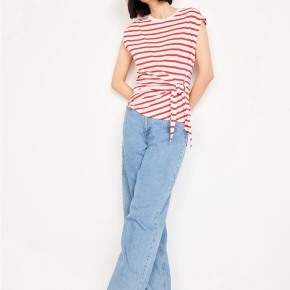 Old Navy White & Red Stripe EveryWear Side Tie Top - Picture 3 of 11